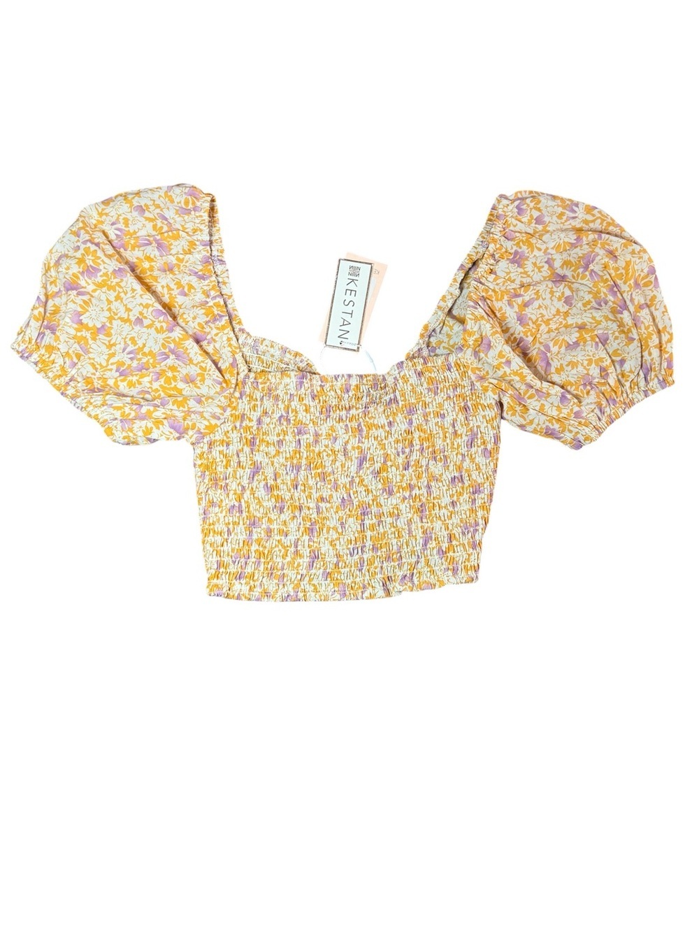KESTAN Amelie Floral Smocked Puff Sleeve Crop Top NWT Small - Picture 5 of 10